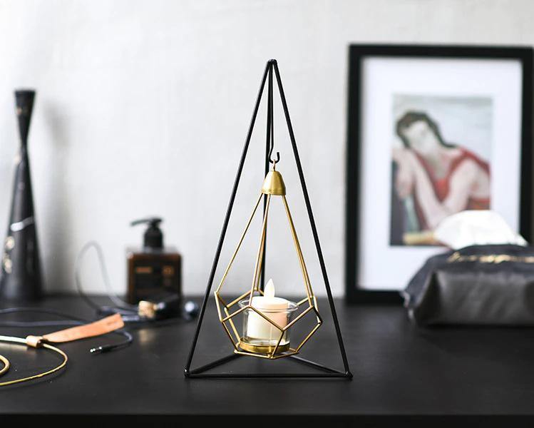 Geometric Iron Hanging Lantern Candle Holder or Vase