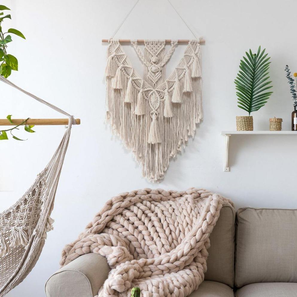 Hand-Woven Boho Macrame Wall-Hanging Tapestry