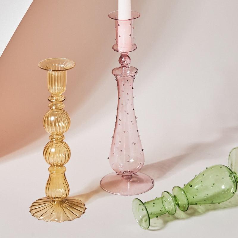 Fleur Pastel Glass Candlestick Holders